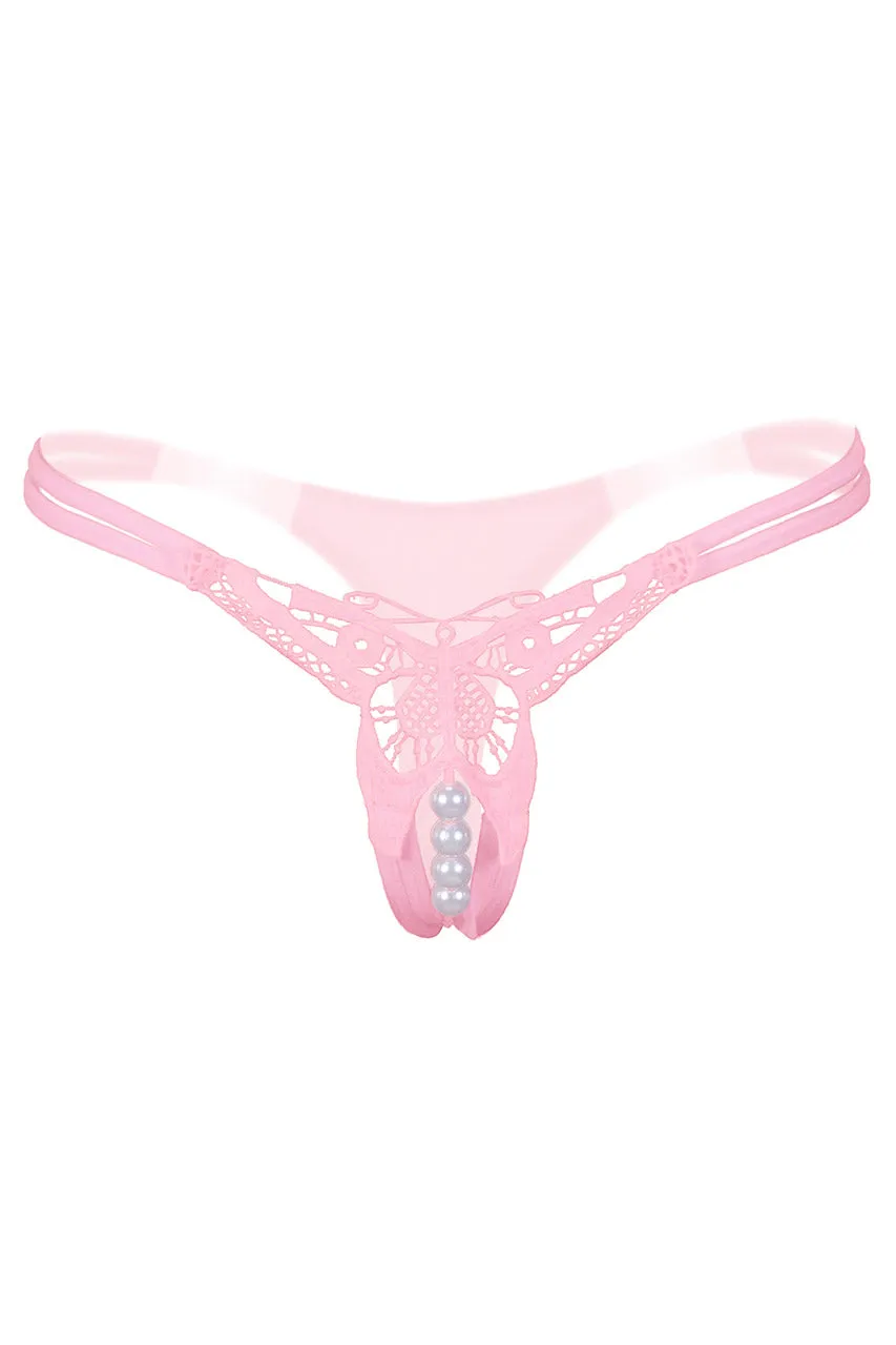Strappy Embroidered Pearl Thong