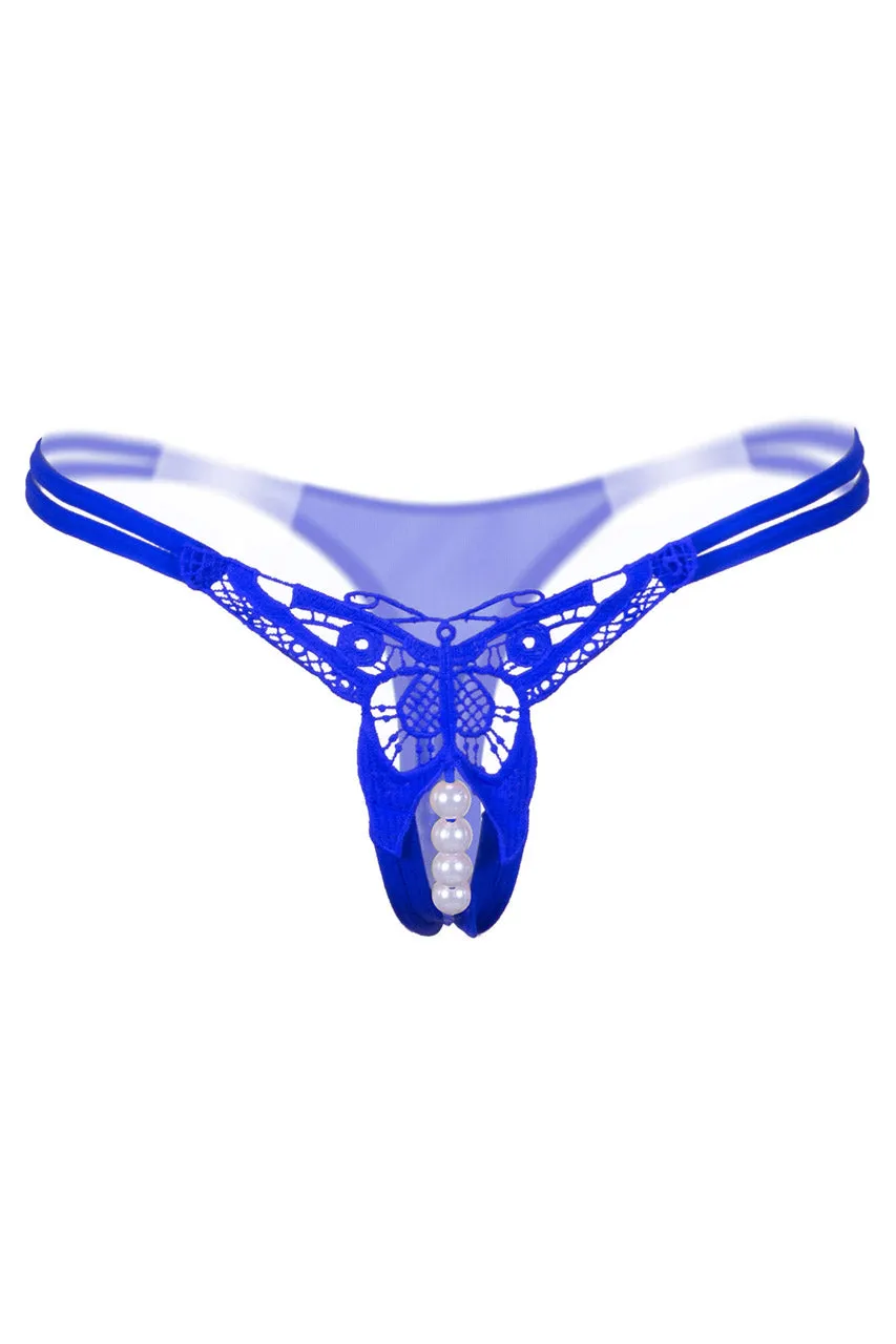 Strappy Embroidered Pearl Thong