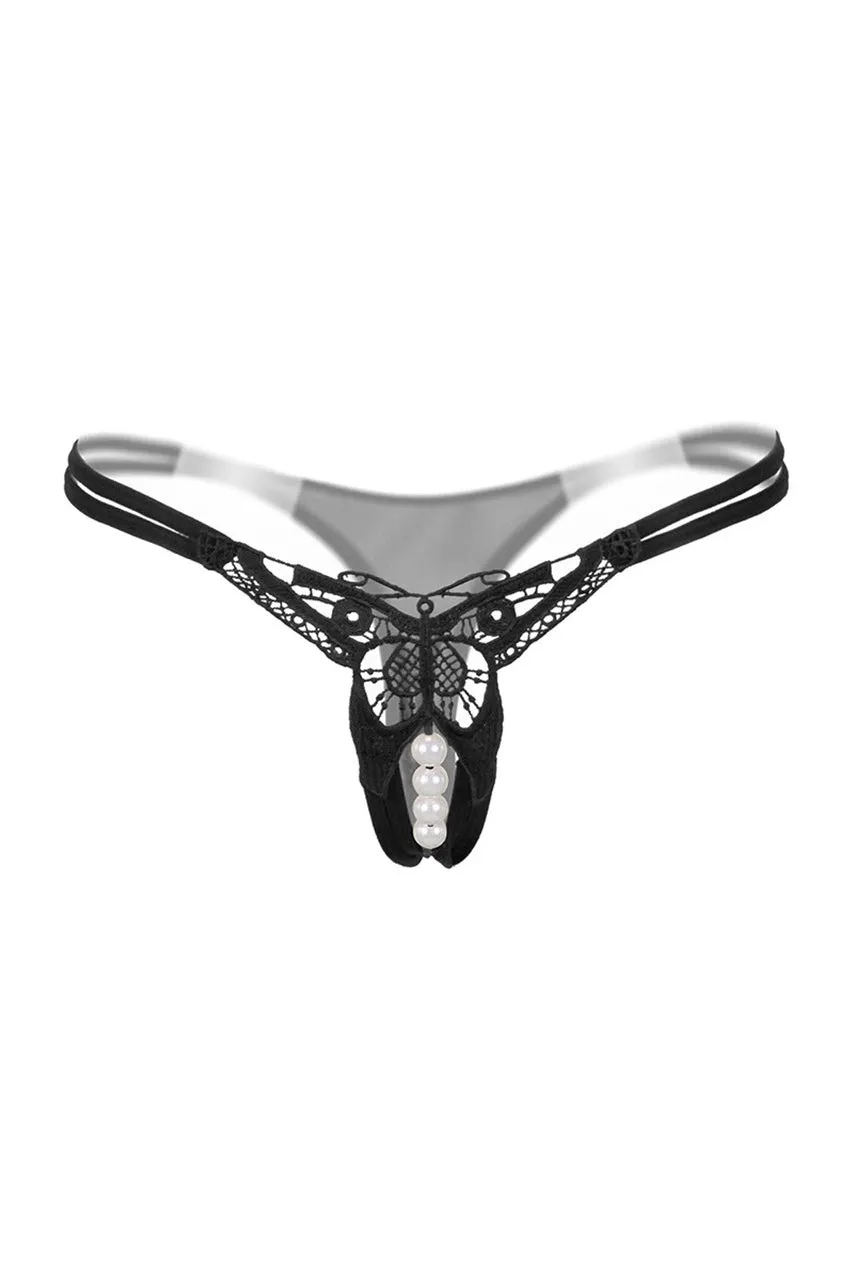 Strappy Embroidered Pearl Thong