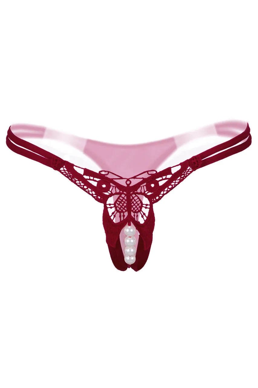 Strappy Embroidered Pearl Thong
