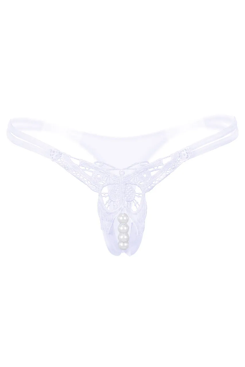 Strappy Embroidered Pearl Thong