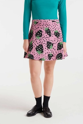 Strawberry Polka Dot Mini Skirt in Pink Smart Casual Friction Free