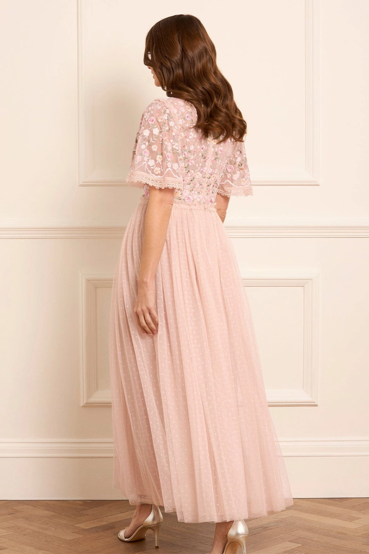 Rosie Lace Bodice Short Sleeve V-Neck Ankle Gown Floor-Length knee-length