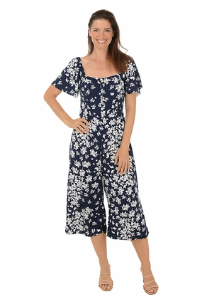 Navy Floral Square Neck Jumpsuit Sister Charm Easy-to-style casual dress