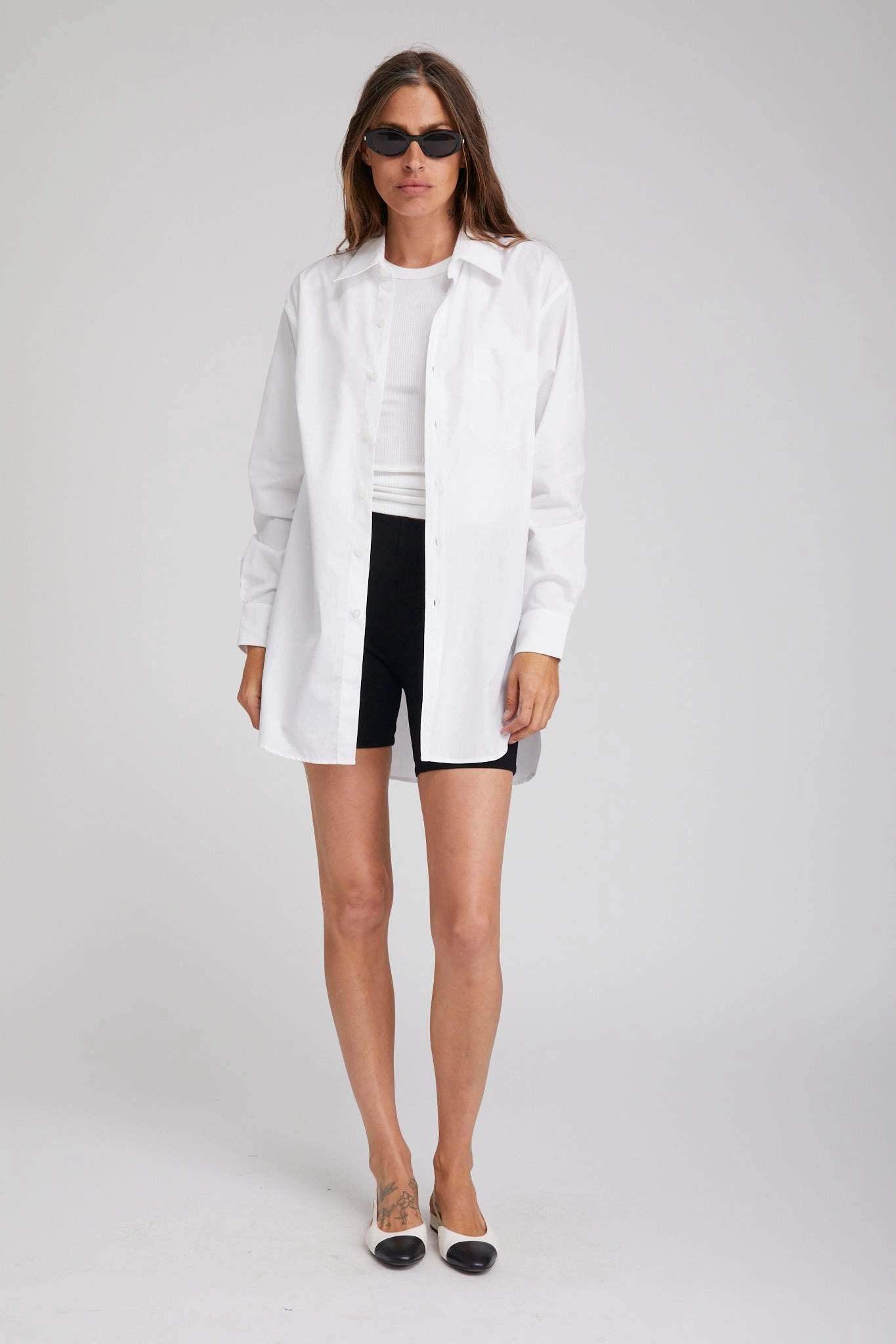White Poplin Shirt with Pocket Stretch Weave Construction