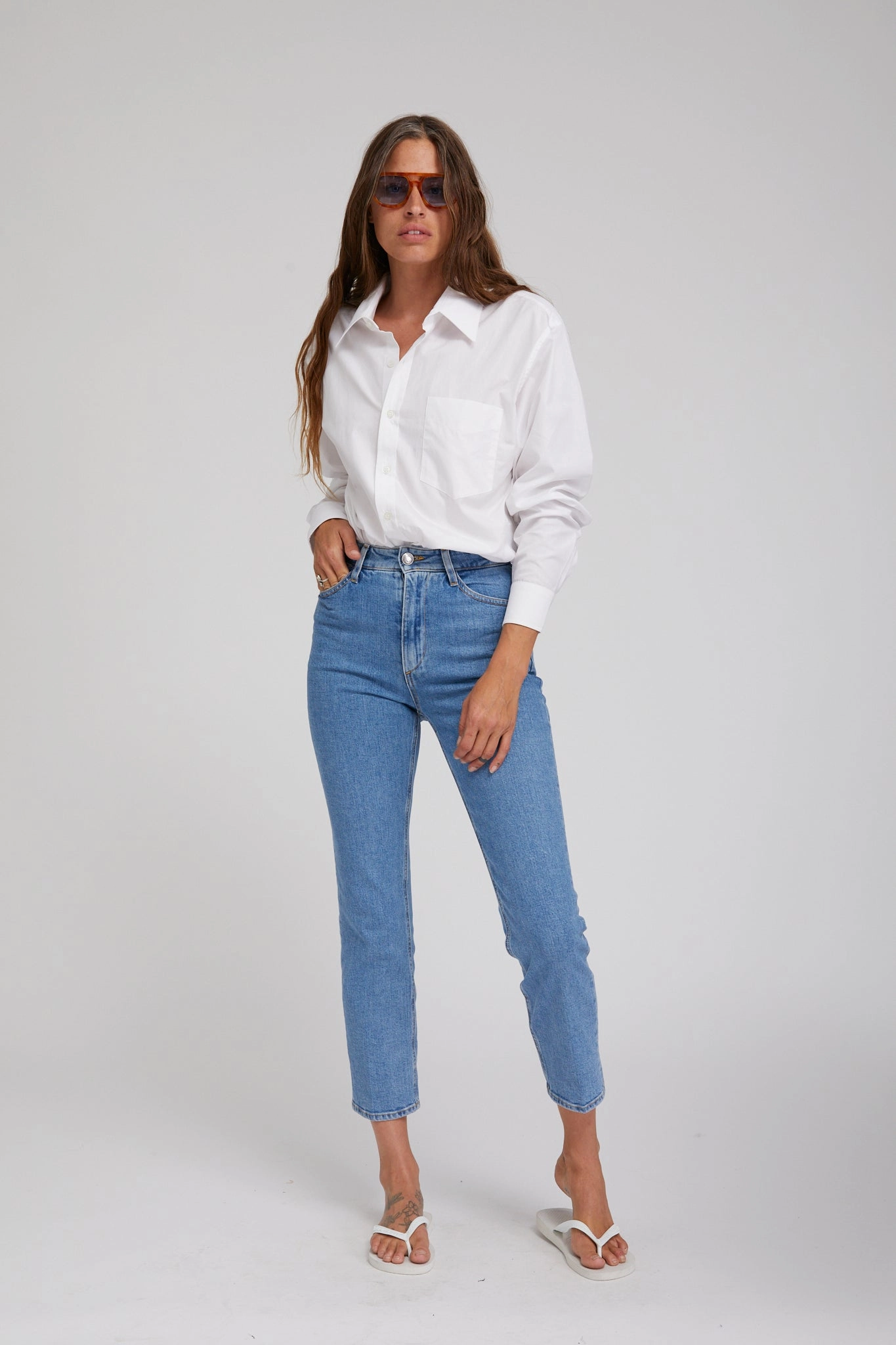 White Poplin Shirt with Pocket MicrofiberBlend Sustainable Waterproofing