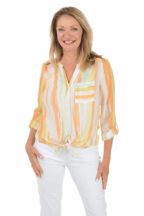Petite Habanero Stripe Button-Front Blouse Reinforced Stress Points
