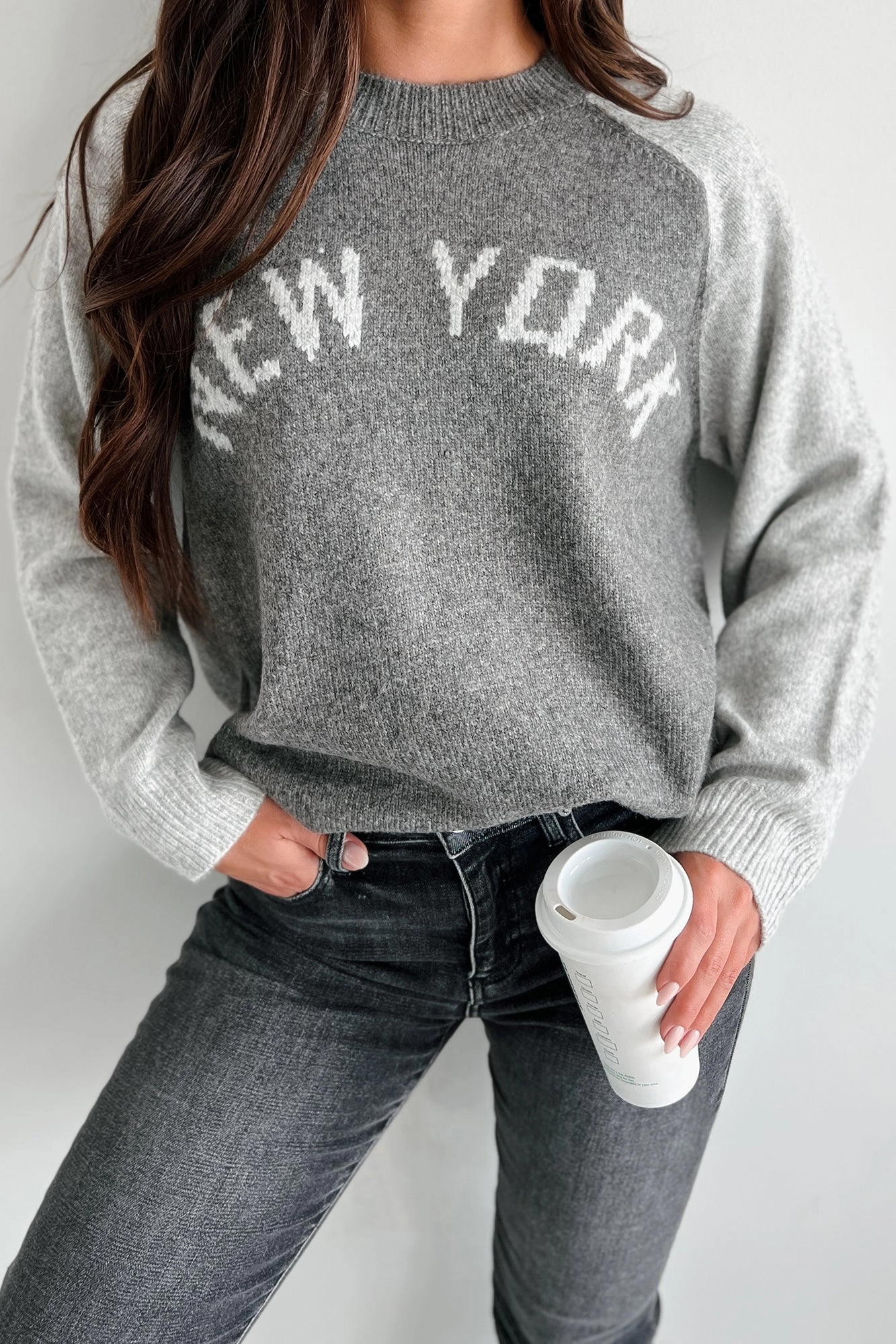 City That Never Sleeps "New York" Sweater (Charcoal/Grey) Ribbed Neckline