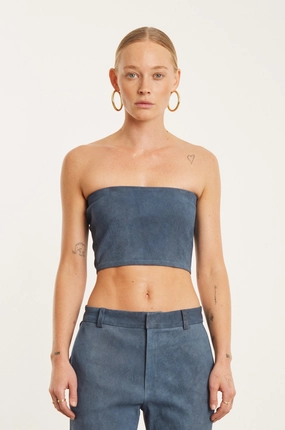 Denim Suede Micro Tube Top Trendy Look