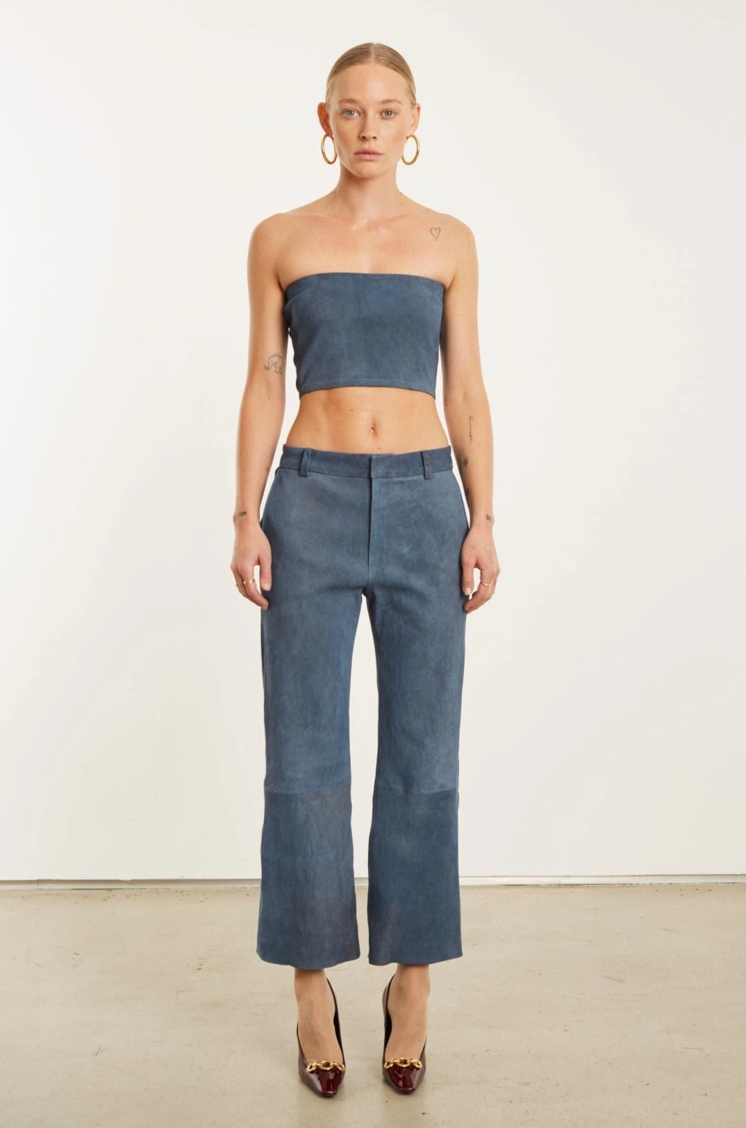 Denim Suede Micro Tube Top Flexible Shoulder Gusset ContrastPlacket