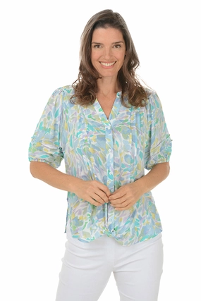 Temperature Control Fabric Petite Watercolor Petal Pleated Shirt