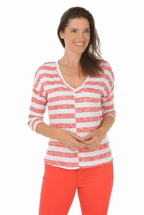 Ergonomic Shoulder Cut High Neckline Structure Bay Berry Striped Knit Top