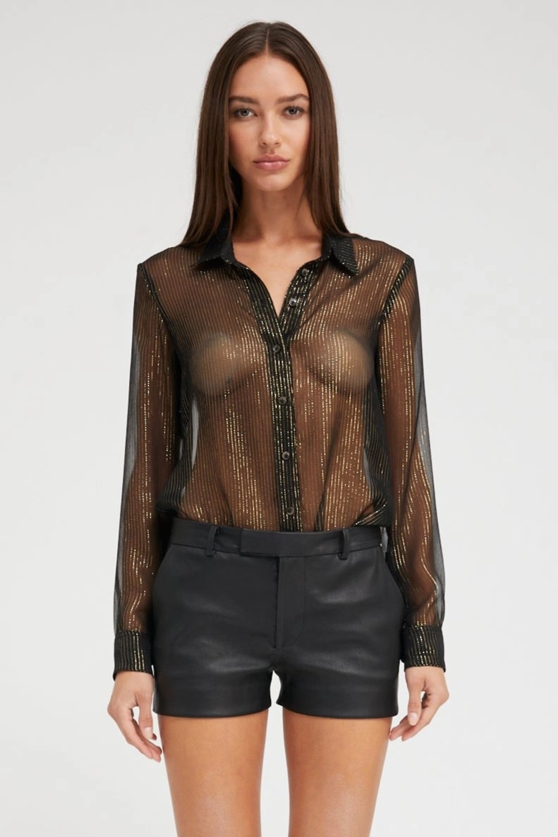 TaglessNecklineComfort Black and Gold Silk Fitted Button Down