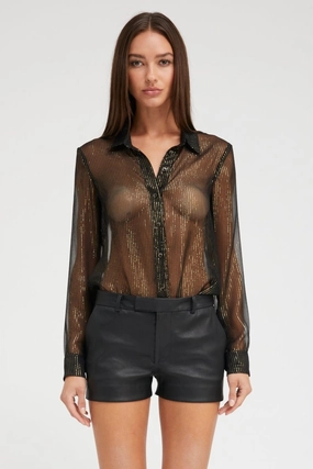 TaglessNecklineComfort Black and Gold Silk Fitted Button Down