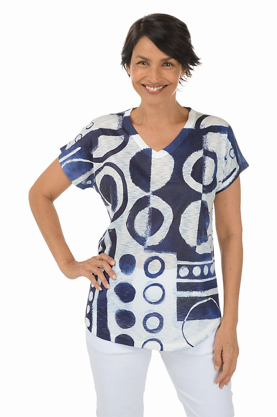Hidden Pocket Petite Dottie Short Sleeve Slub Knit Top