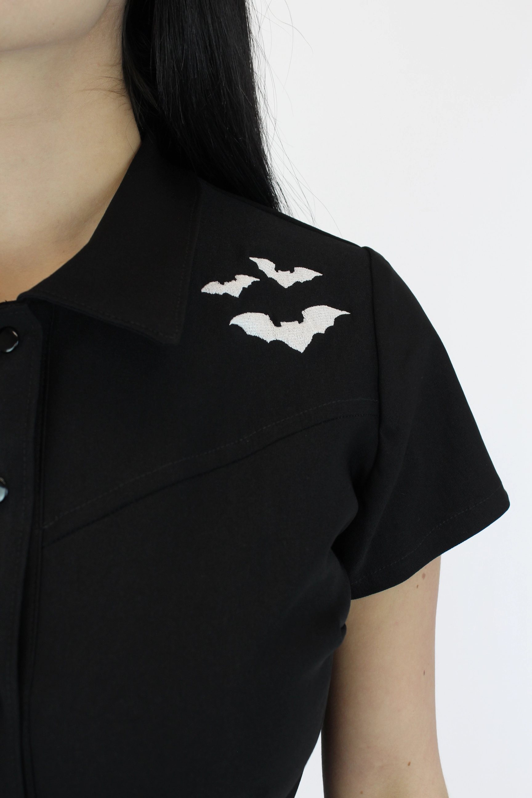 Stretchy Bat Black Romper With Belt Pocket Reinforcement