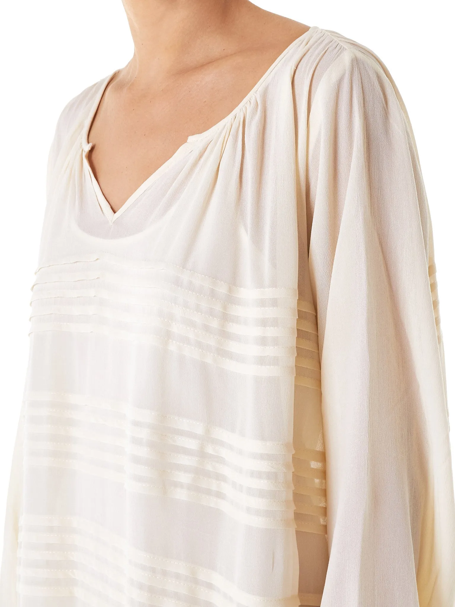 Stripe-Paneled Nightgown (DOUCEUR-IVORY)