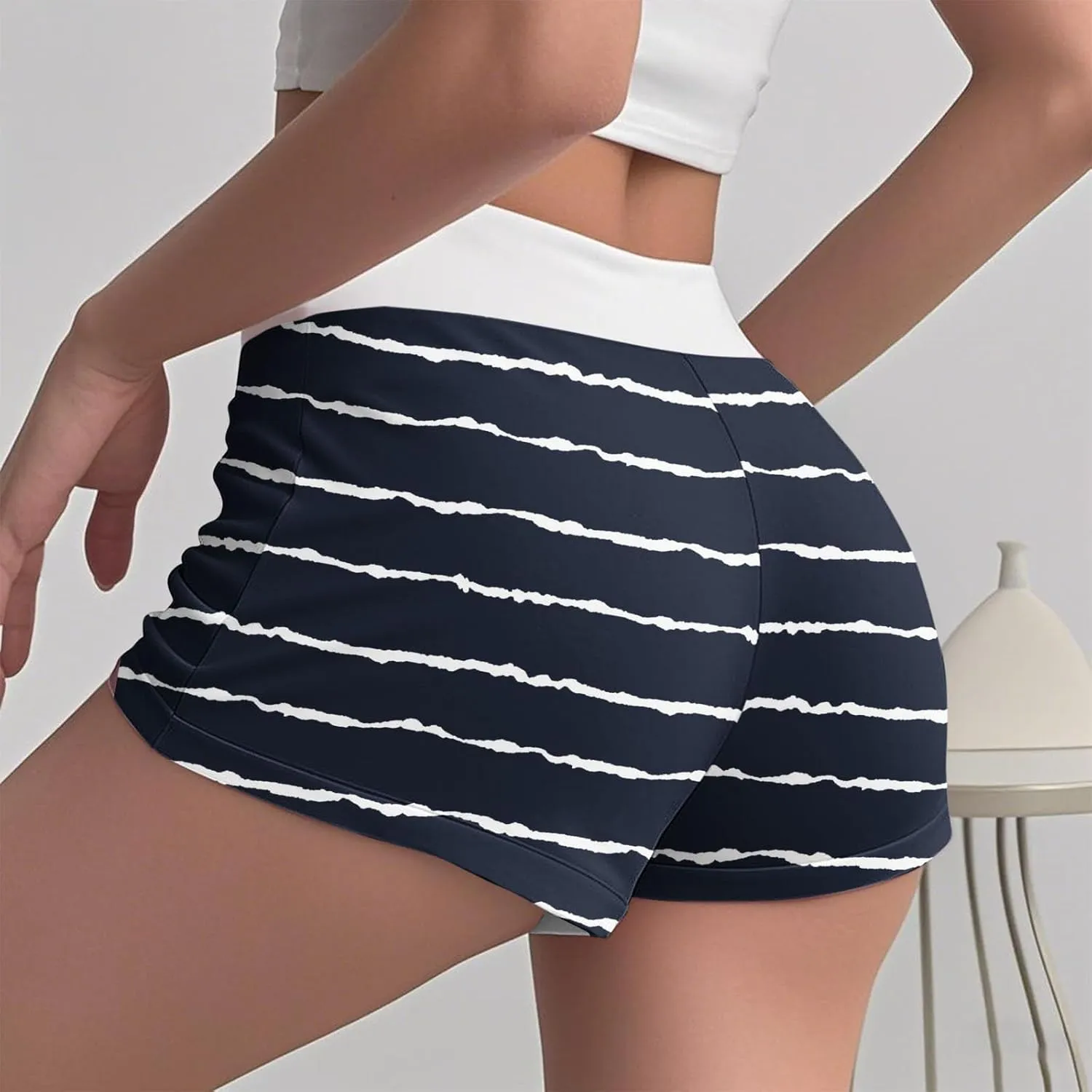 Striped Boxer Shorts for Women Button Up Patchwork High Waisted Sleepwear Pajama Bottoms Fitted Summer Lounge Vacation Shorts