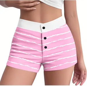 Striped Boxer Shorts for Women Button Up Patchwork High Waisted Sleepwear Pajama Bottoms Fitted Summer Lounge Vacation Shorts