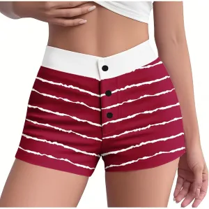 Striped Boxer Shorts for Women Button Up Patchwork High Waisted Sleepwear Pajama Bottoms Fitted Summer Lounge Vacation Shorts
