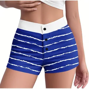 Striped Boxer Shorts for Women Button Up Patchwork High Waisted Sleepwear Pajama Bottoms Fitted Summer Lounge Vacation Shorts