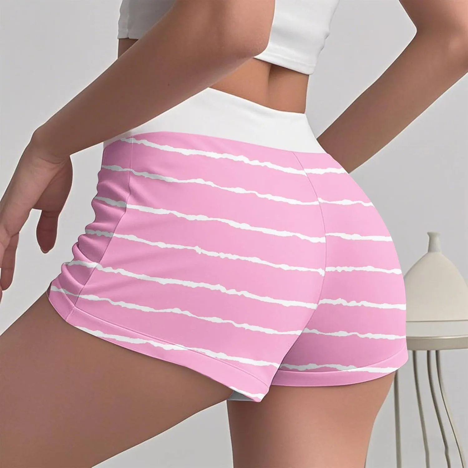 Striped Boxer Shorts for Women Button Up Patchwork High Waisted Sleepwear Pajama Bottoms Fitted Summer Lounge Vacation Shorts