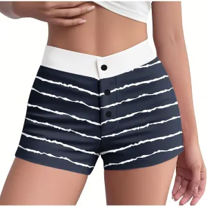 Striped Boxer Shorts for Women Button Up Patchwork High Waisted Sleepwear Pajama Bottoms Fitted Summer Lounge Vacation Shorts