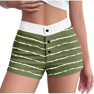 Striped Boxer Shorts for Women Button Up Patchwork High Waisted Sleepwear Pajama Bottoms Fitted Summer Lounge Vacation Shorts