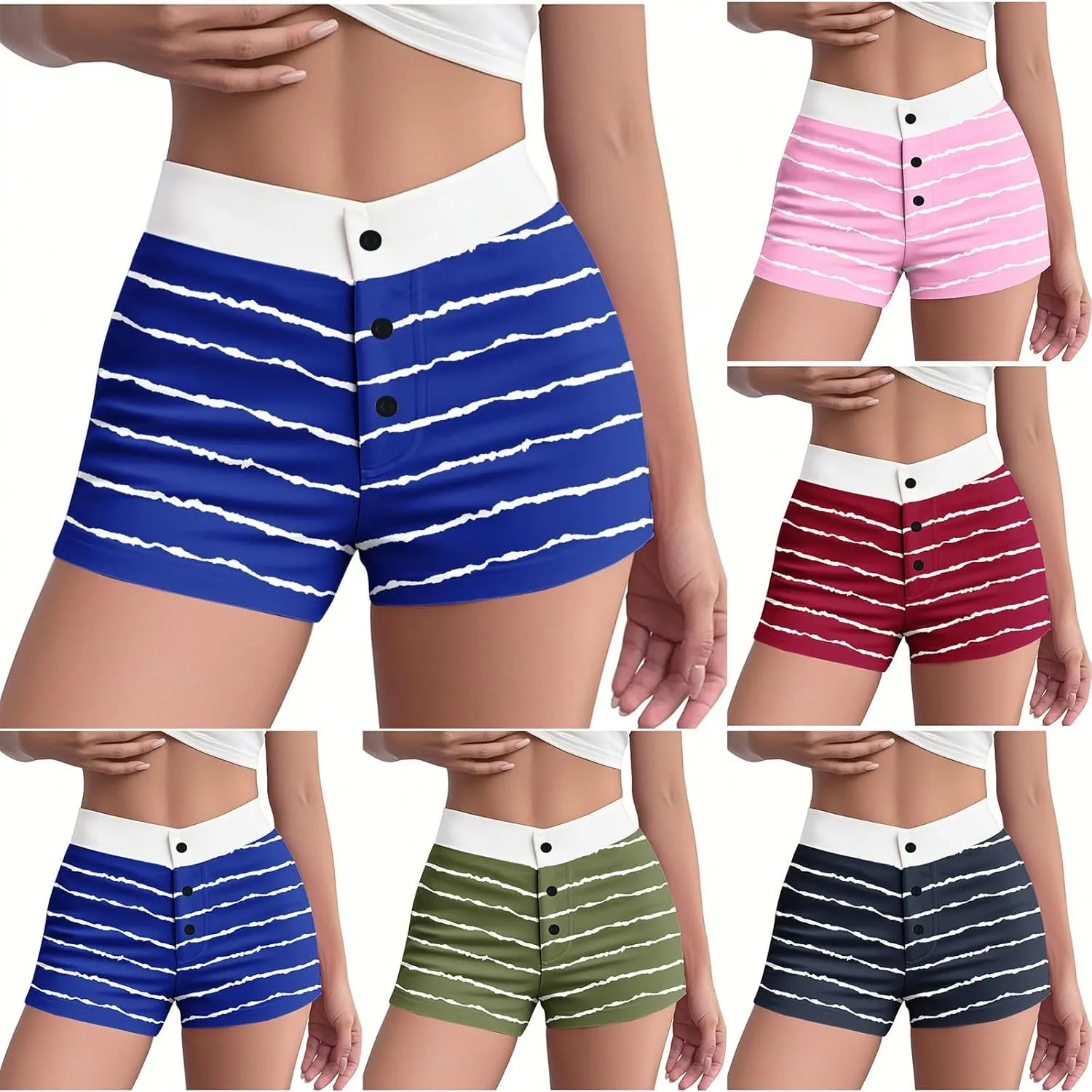 Striped Boxer Shorts for Women Button Up Patchwork High Waisted Sleepwear Pajama Bottoms Fitted Summer Lounge Vacation Shorts
