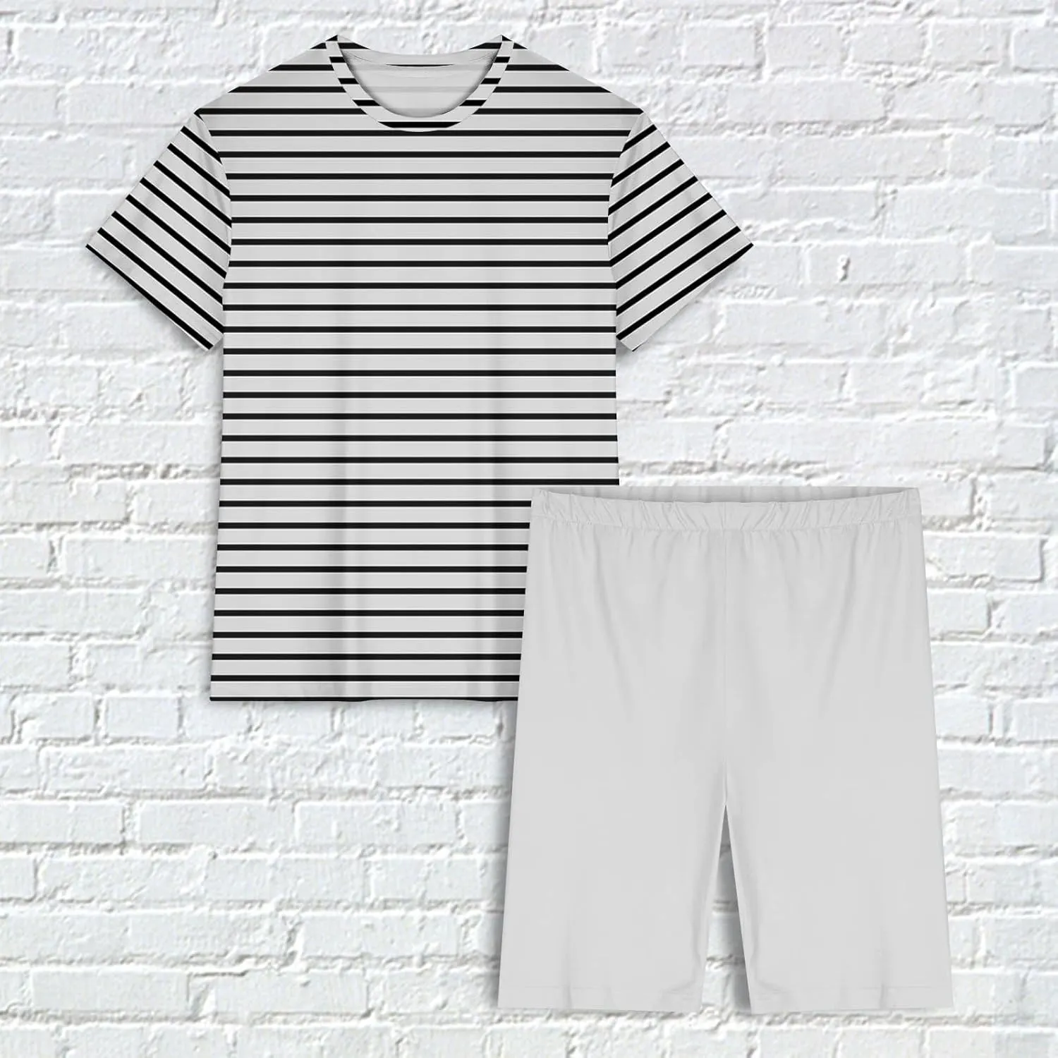 Striped Workout Outfits for Women 2 Piece Pajamas Sets Oversized T Shirts and Biker Shorts Summer Soft Loungewear