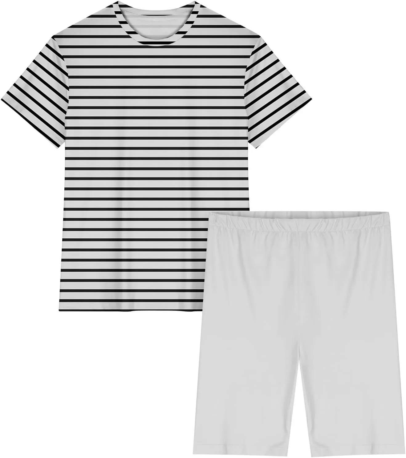 Striped Workout Outfits for Women 2 Piece Pajamas Sets Oversized T Shirts and Biker Shorts Summer Soft Loungewear