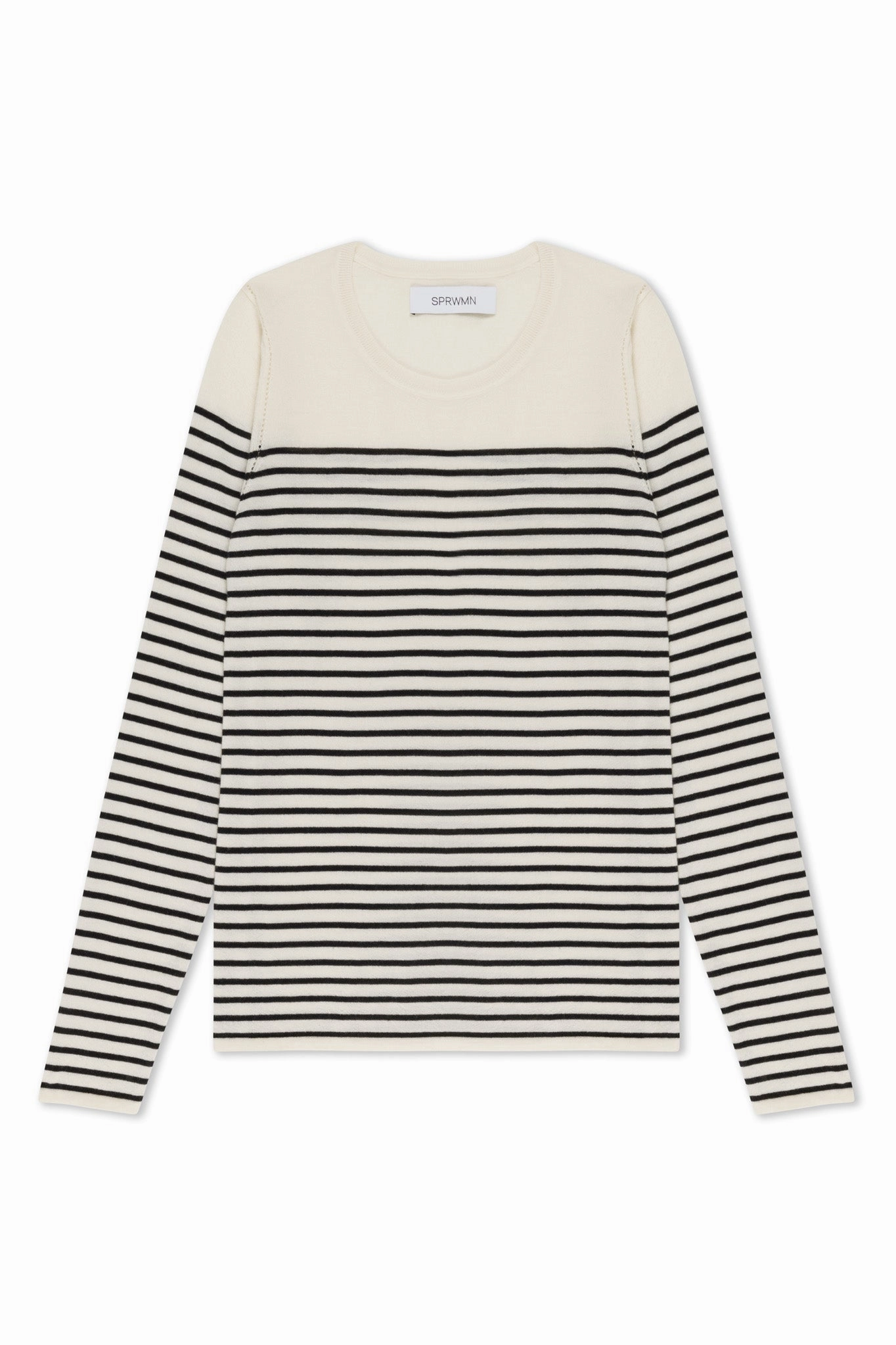 Striped Ivory Cashmere Fitted Crew Neck Sweater Compact TravelFriendly Design