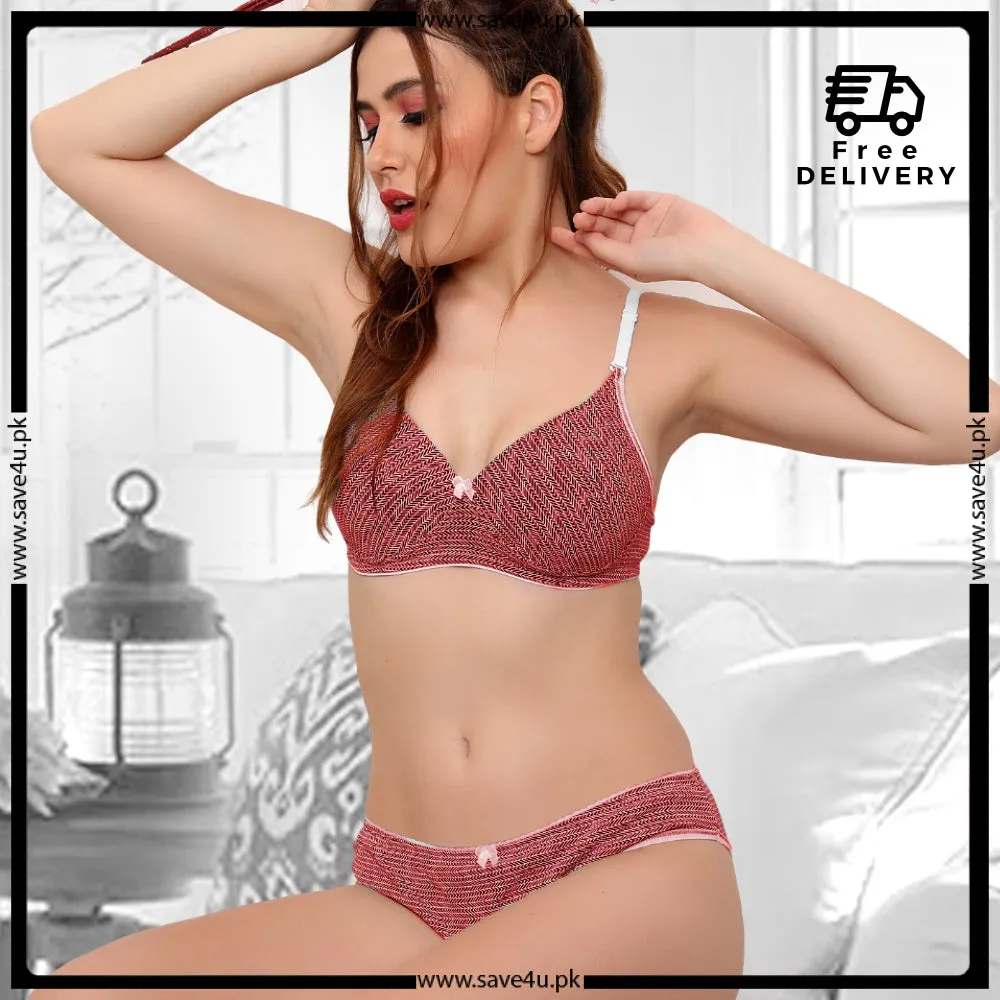 Strips Design Thin Padded Wireless Bra Set