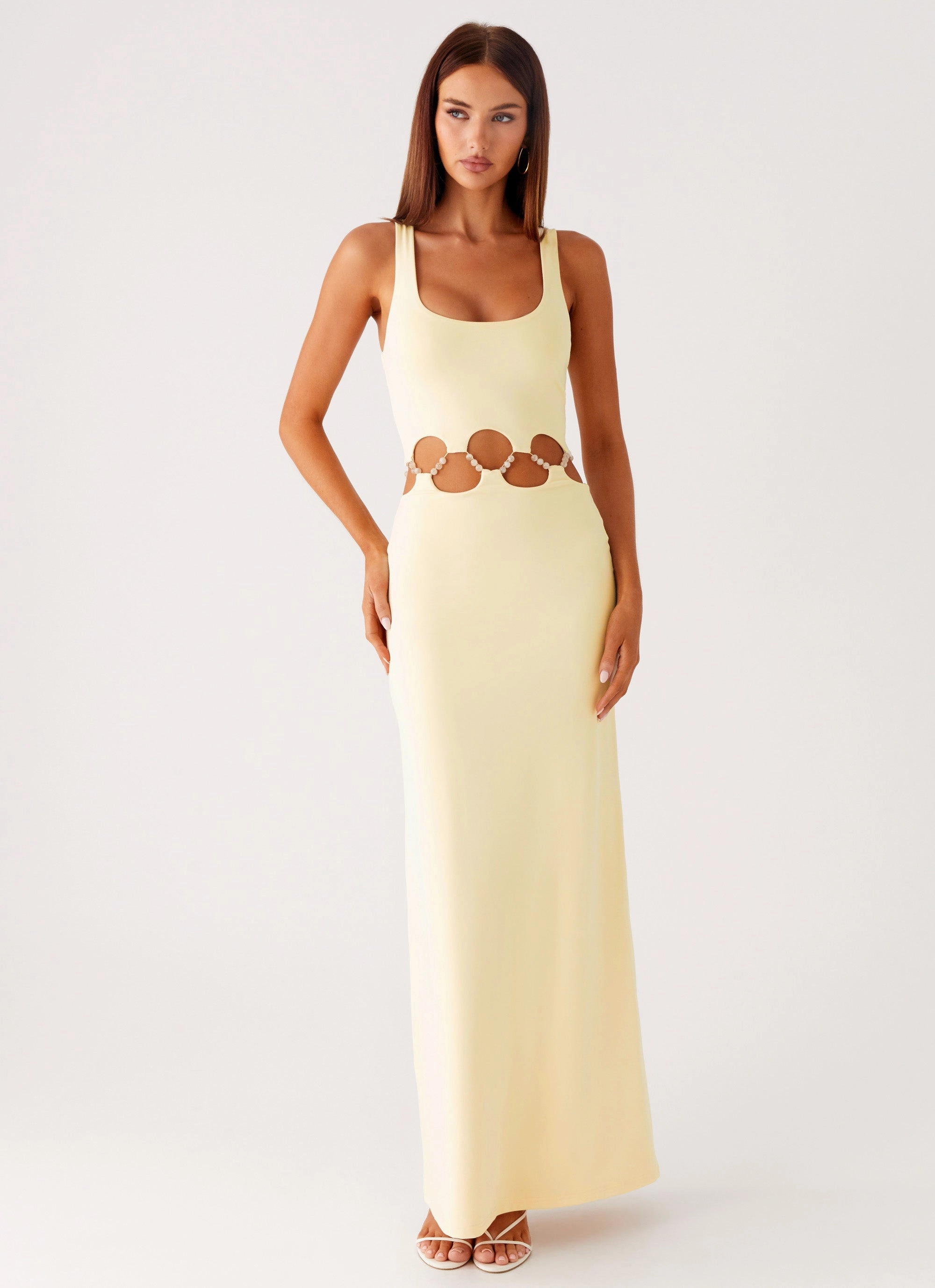 Dreamboat Beaded Maxi Dress - Yellow Golden Scene Refined Feel