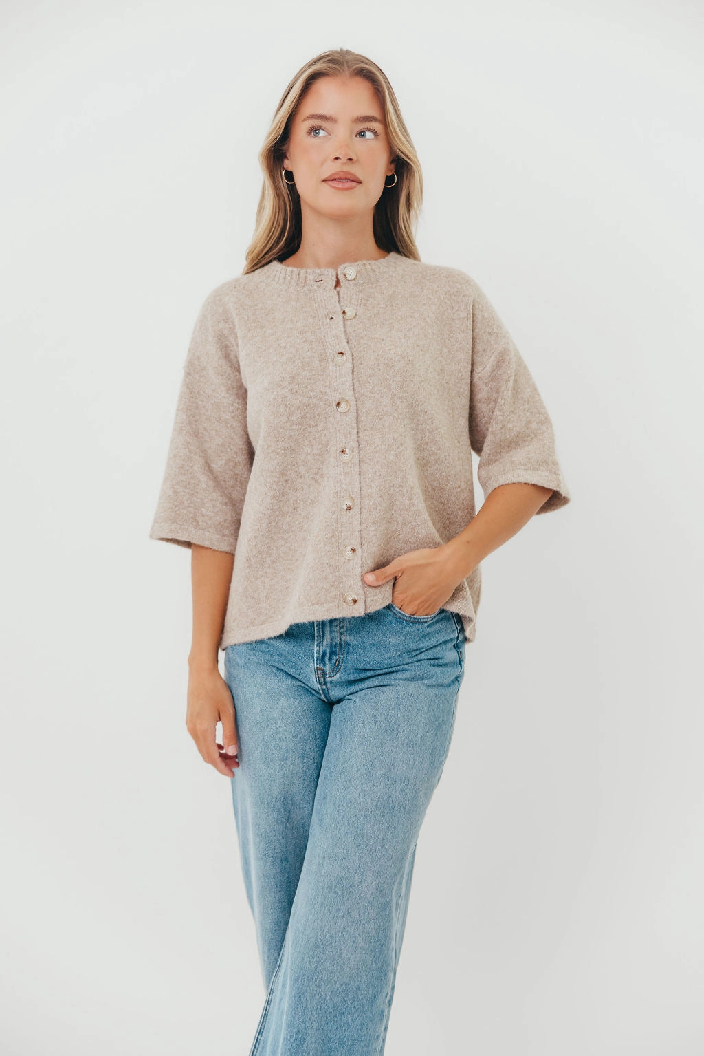 BuiltInLayer NonIrritatingEdges Davina Button-up Sweater in Mocha