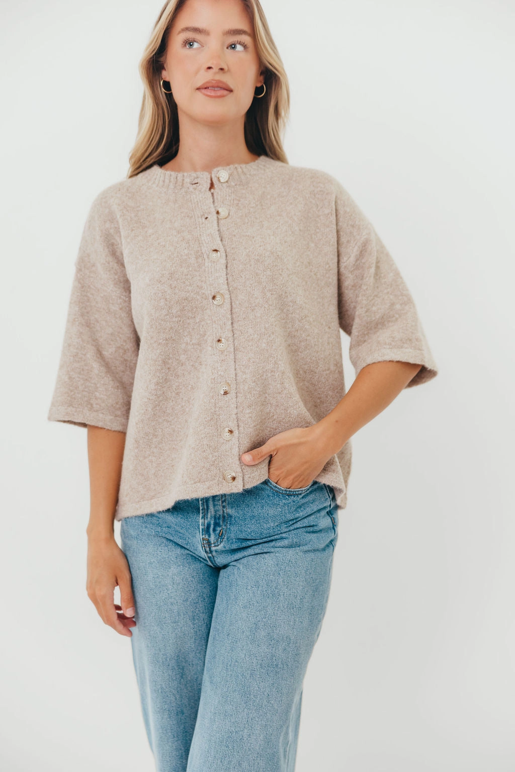 VentilatedArmholes Davina Button-up Sweater in Mocha