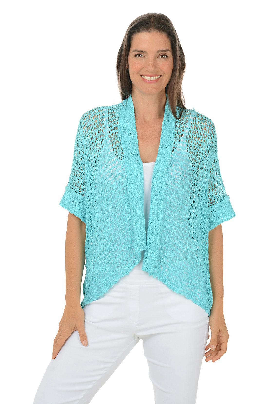 Popcorn Open Weave Shrug Elasticized Waistband