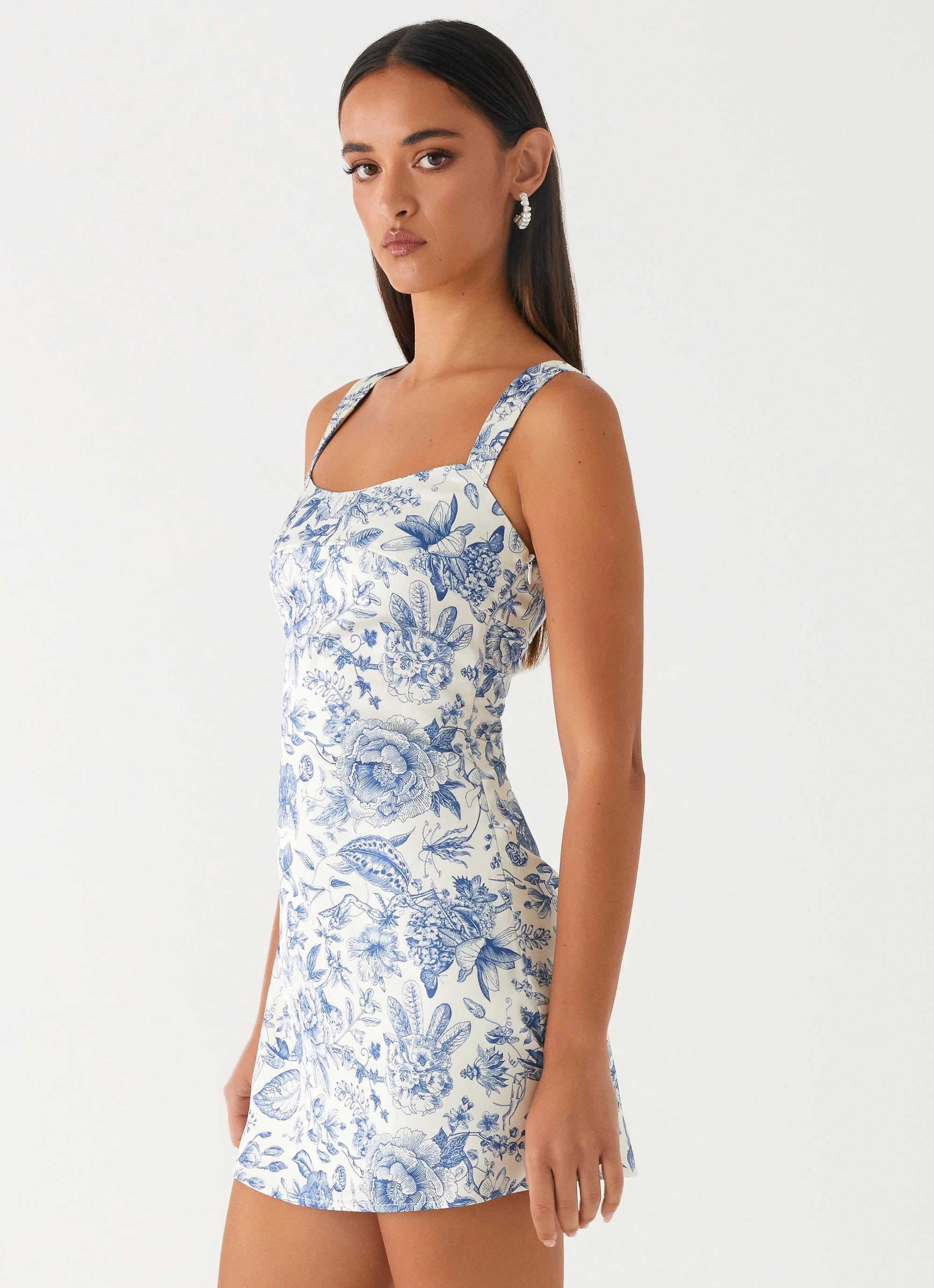 Odette Satin Mini Dress - Blue Paisley custom-fit Simplistic Mood