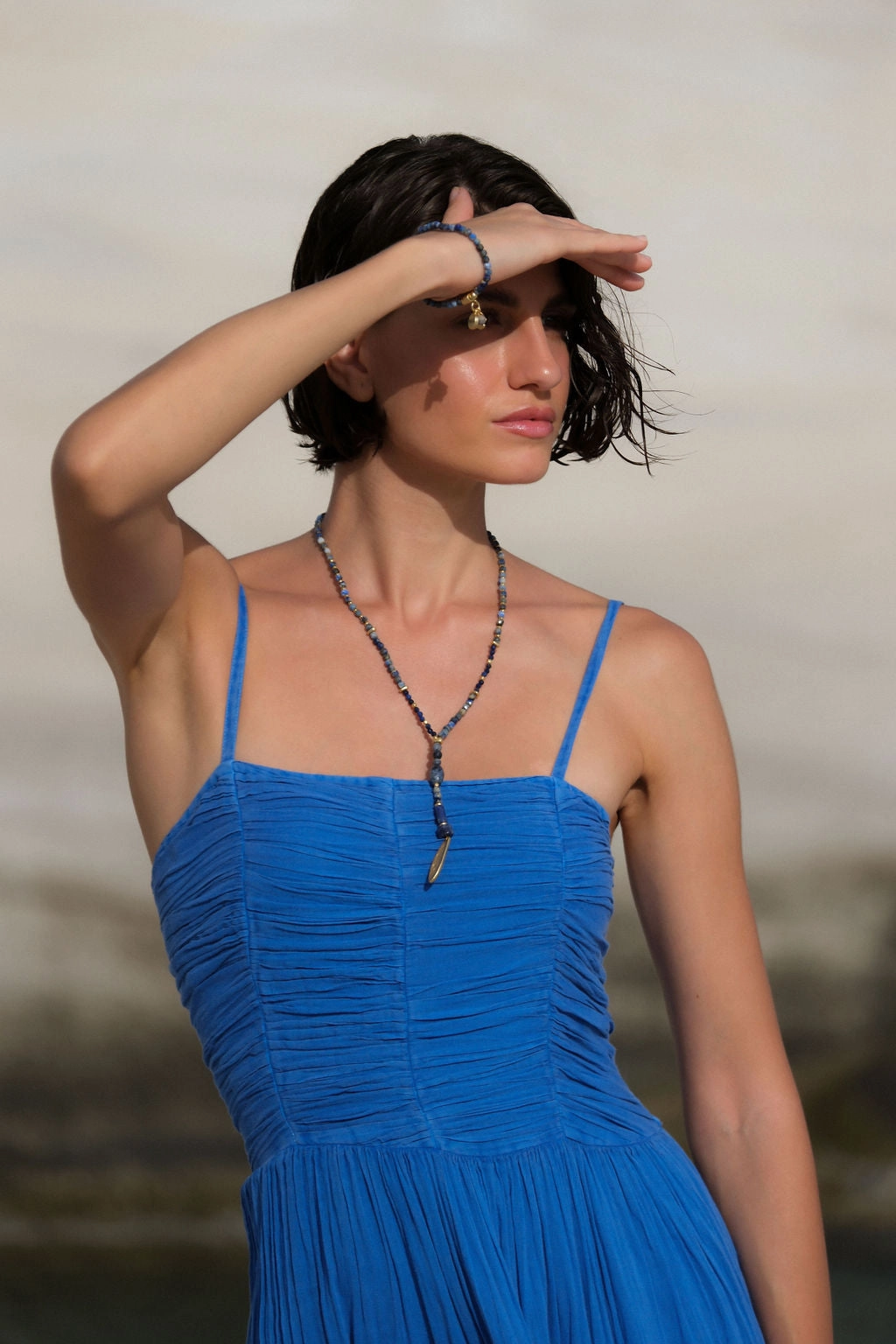 Feminine empire waist dress Boheme Dress Blue