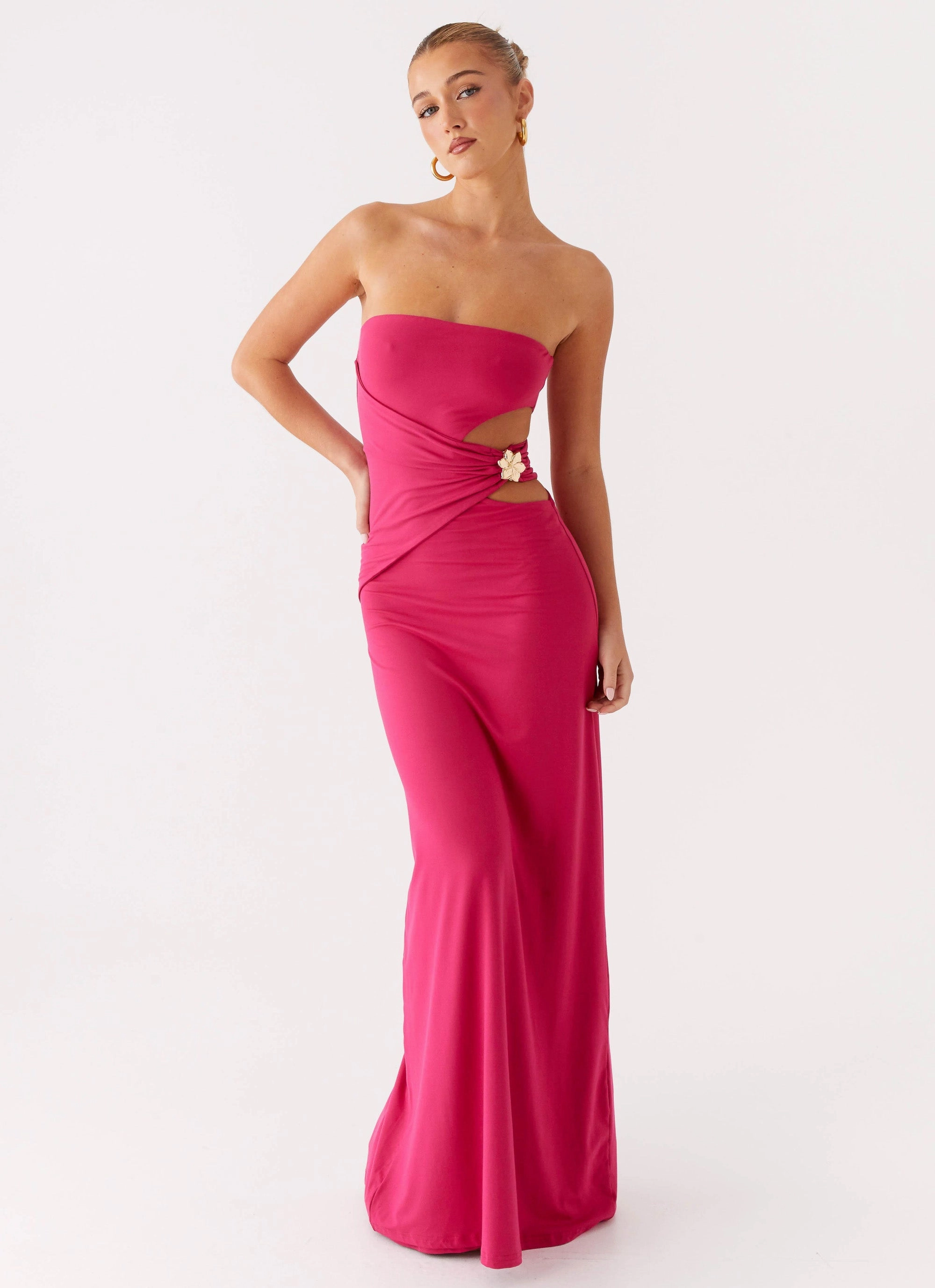Anetta Maxi Dress - Fuchsia Smooth Design Slim Shape