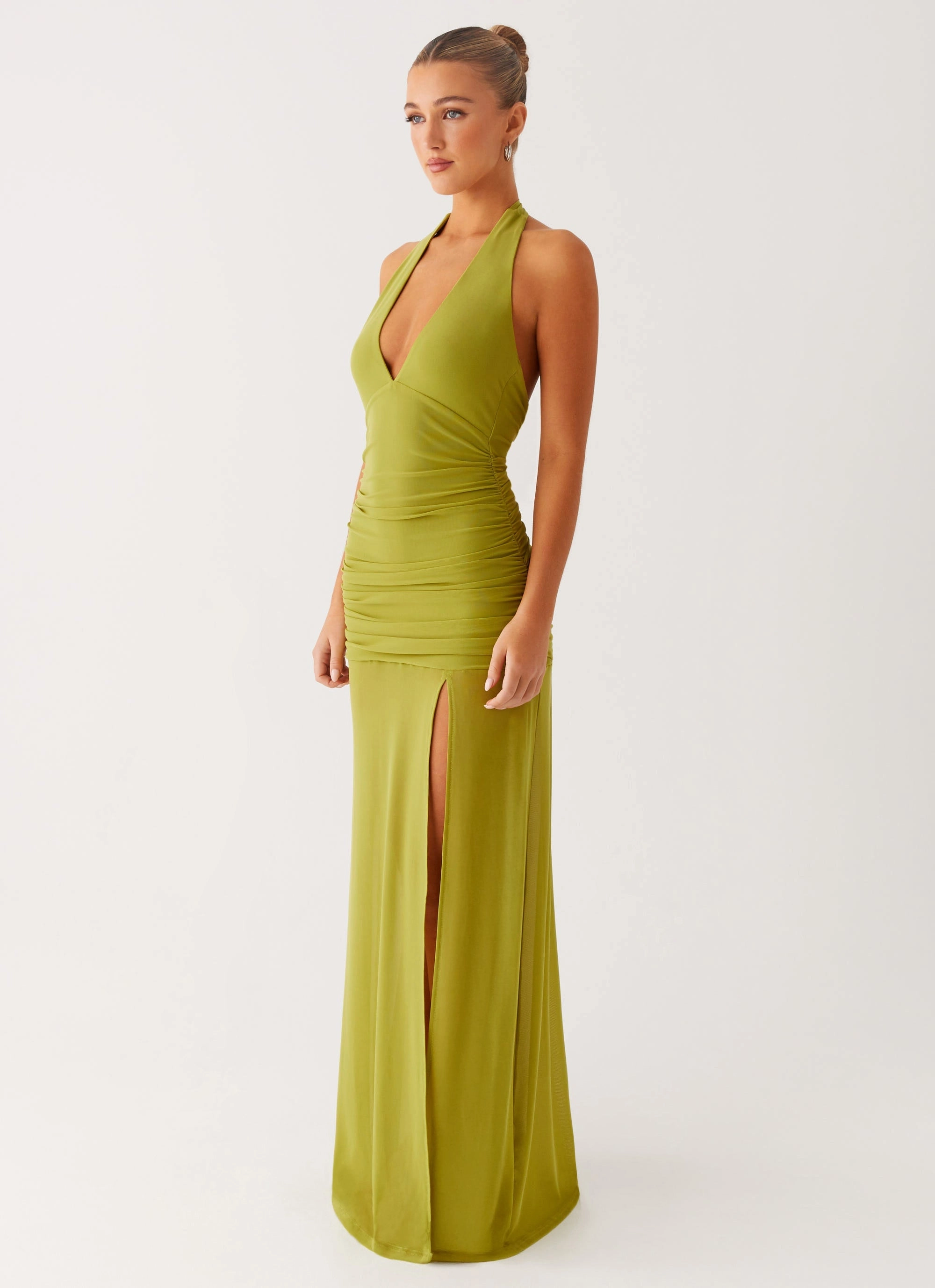 Island Muse Dress - Lime Elastic-Cuff Pleated-Skirt
