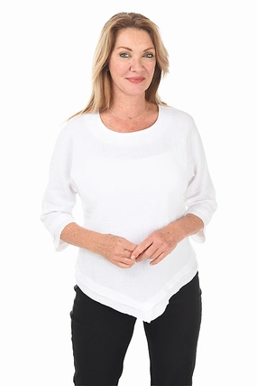 Bubble Gauze Handkerchief Hem Blouse Double Stitched Hem TaglessLabel