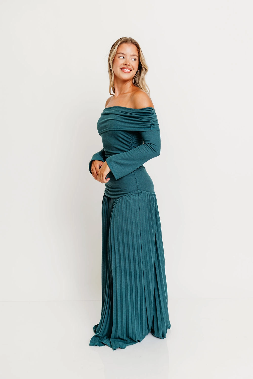 Lennox Long Sleeve Maxi Dress in Green Cozy Wearable PlushLining