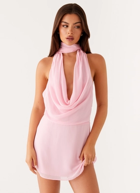 Chantal Backless Scarf Mini Dress - Pink Relaxed Waistband