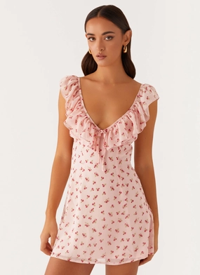 Adrina Ruffle Mini Dress - Pink Flower Work Mood