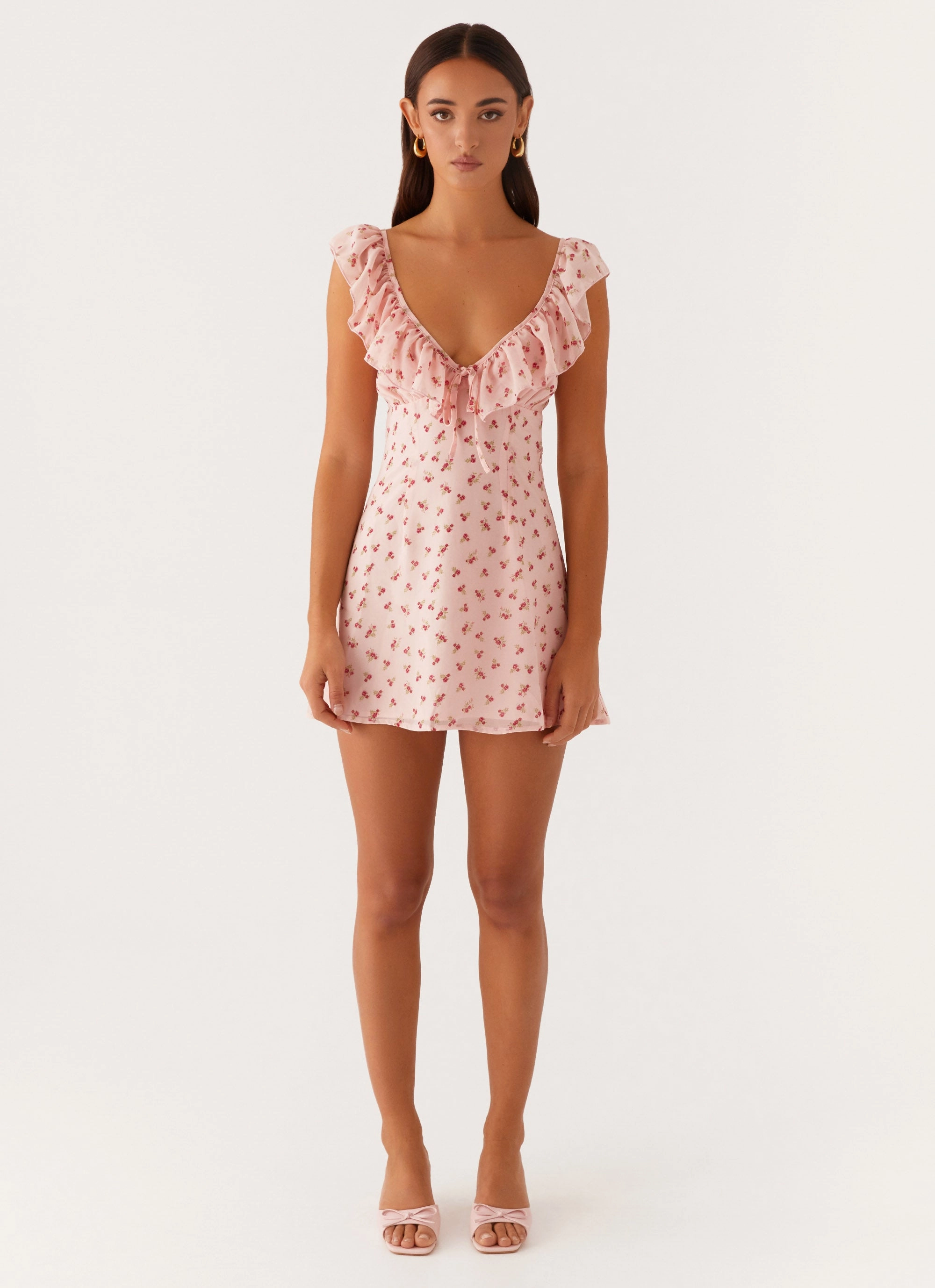 Adrina Ruffle Mini Dress - Pink Flower Casual Vibes