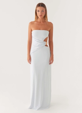 Subtle-Print Breathable Layering Anetta Maxi Dress - Pale Blue
