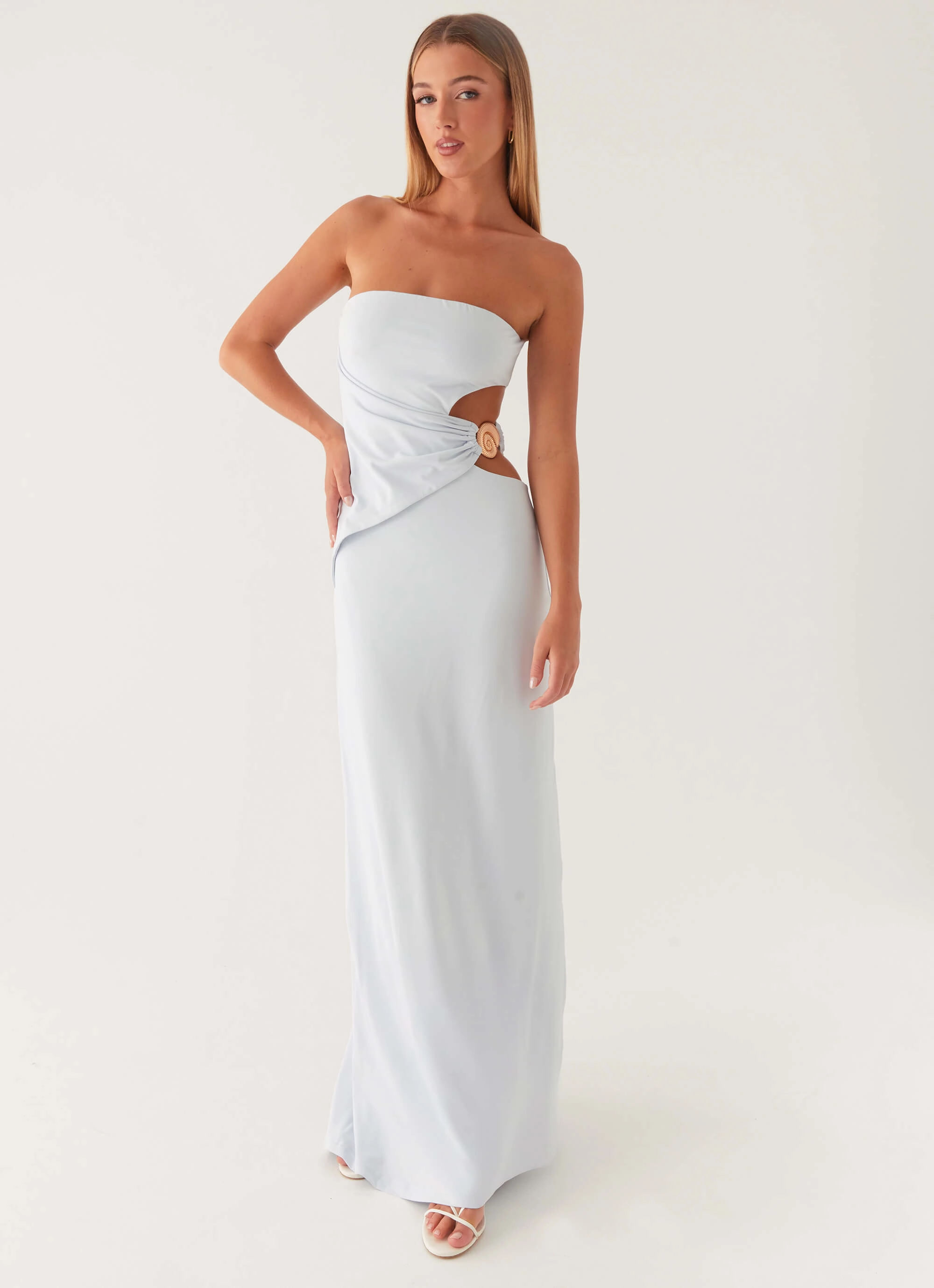 Anetta Maxi Dress - Pale Blue Zip Ease tailored look