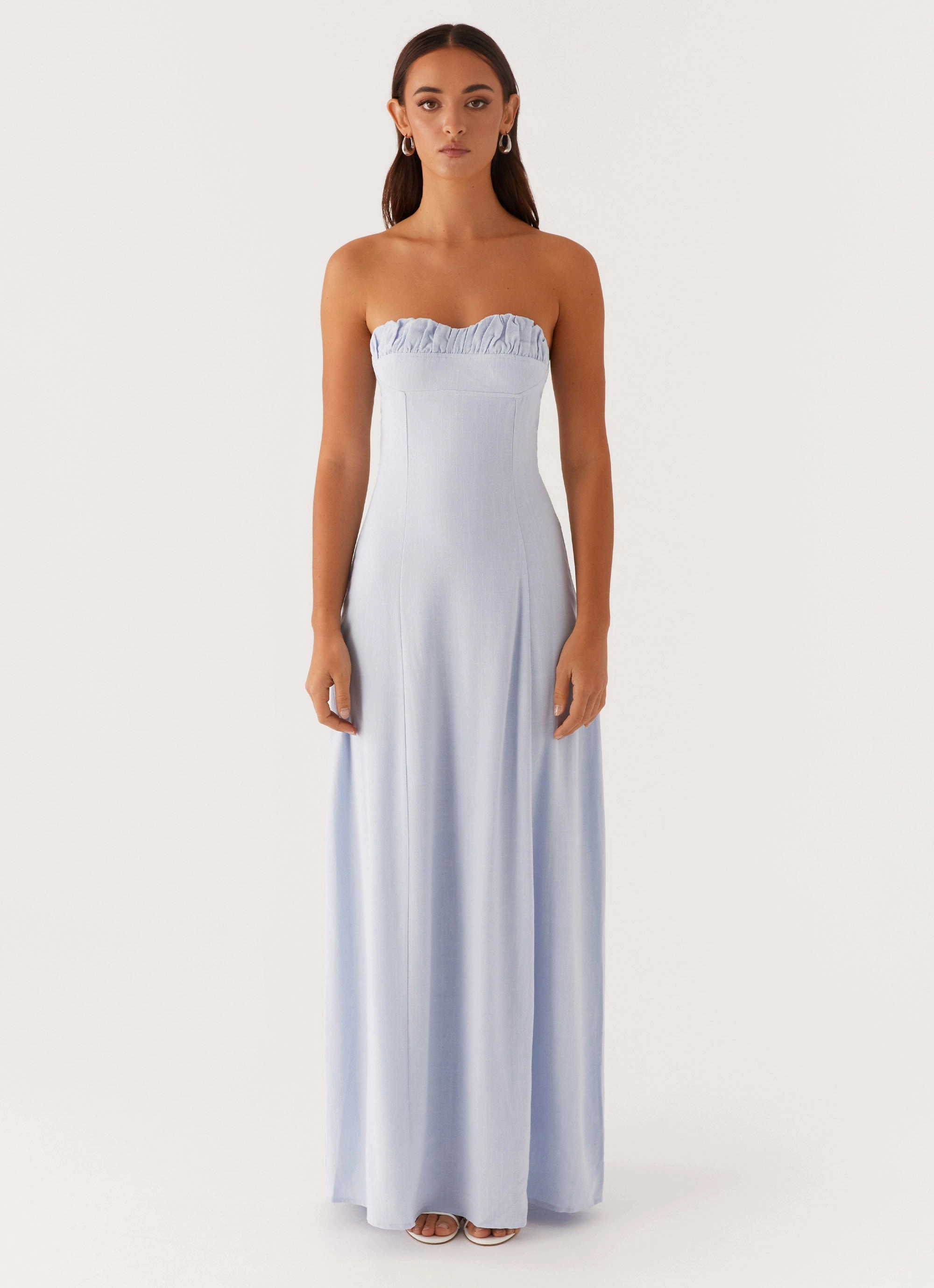 Tayla Linen Maxi Dress - Blue Side Tie