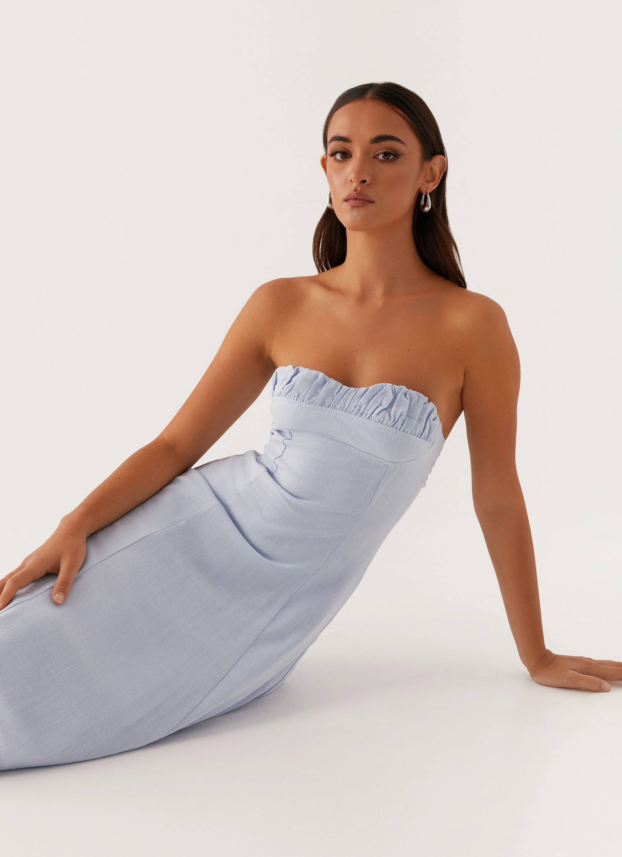 Tayla Linen Maxi Dress - Blue Travel-friendly tailored look